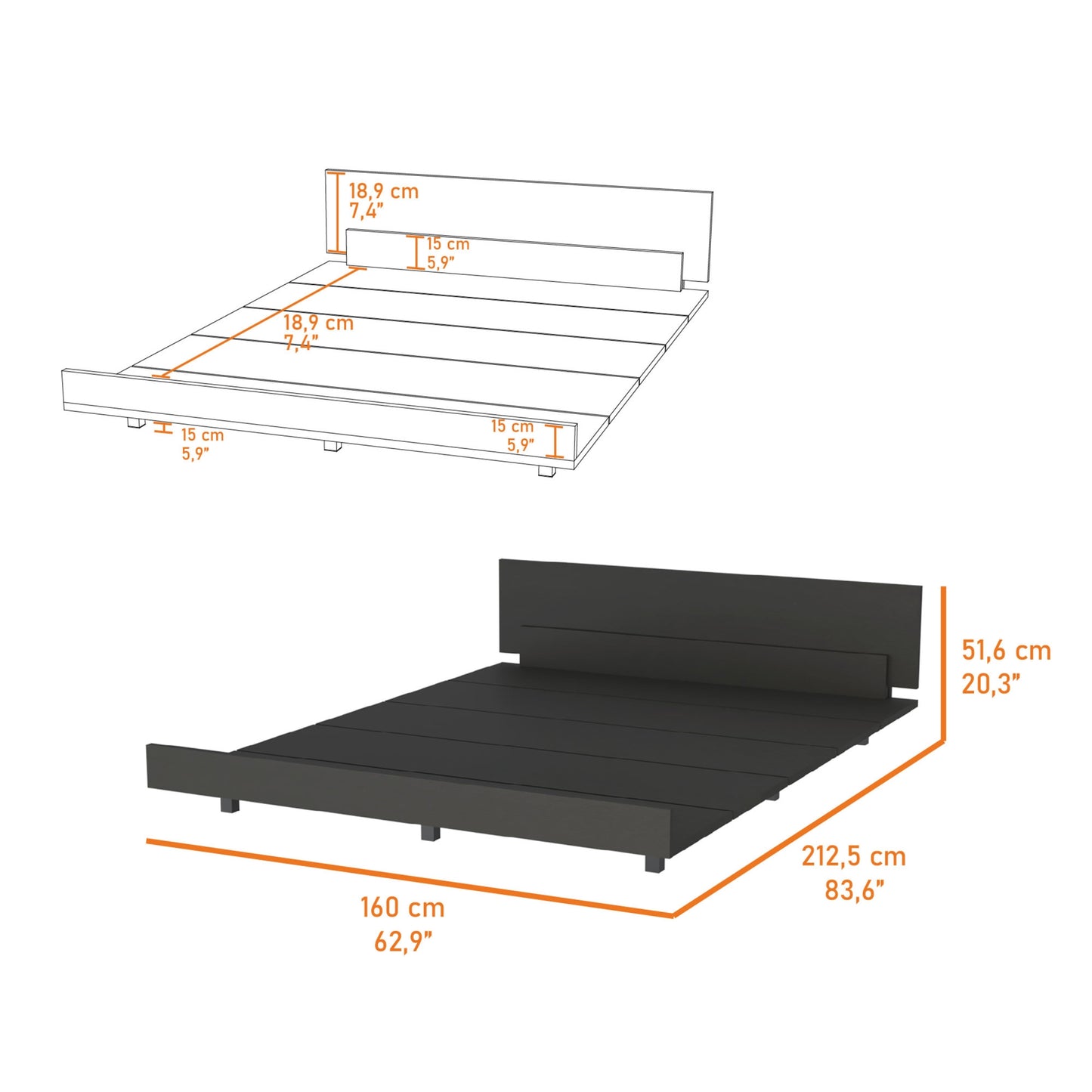 Base De Cama Dos Plazas, FM Furniture 001N, Negro