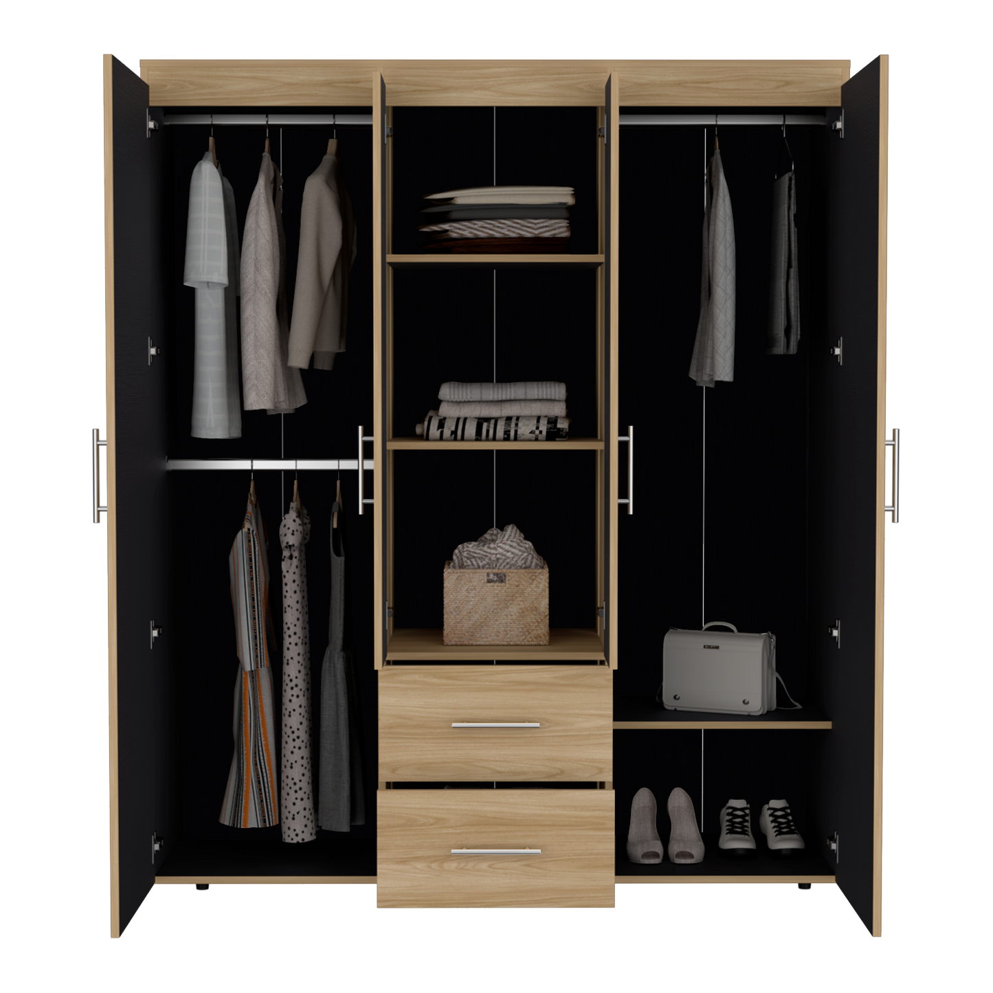 Closet Cuatro Puertas Dos Cajones, FM Furniture 020C, Café Claro