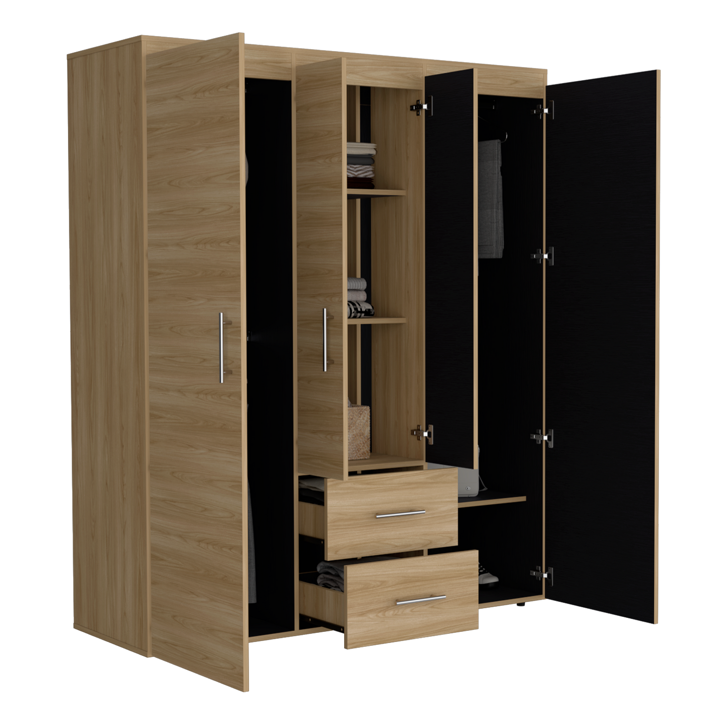 Closet Cuatro Puertas Dos Cajones, FM Furniture 020C, Café Claro