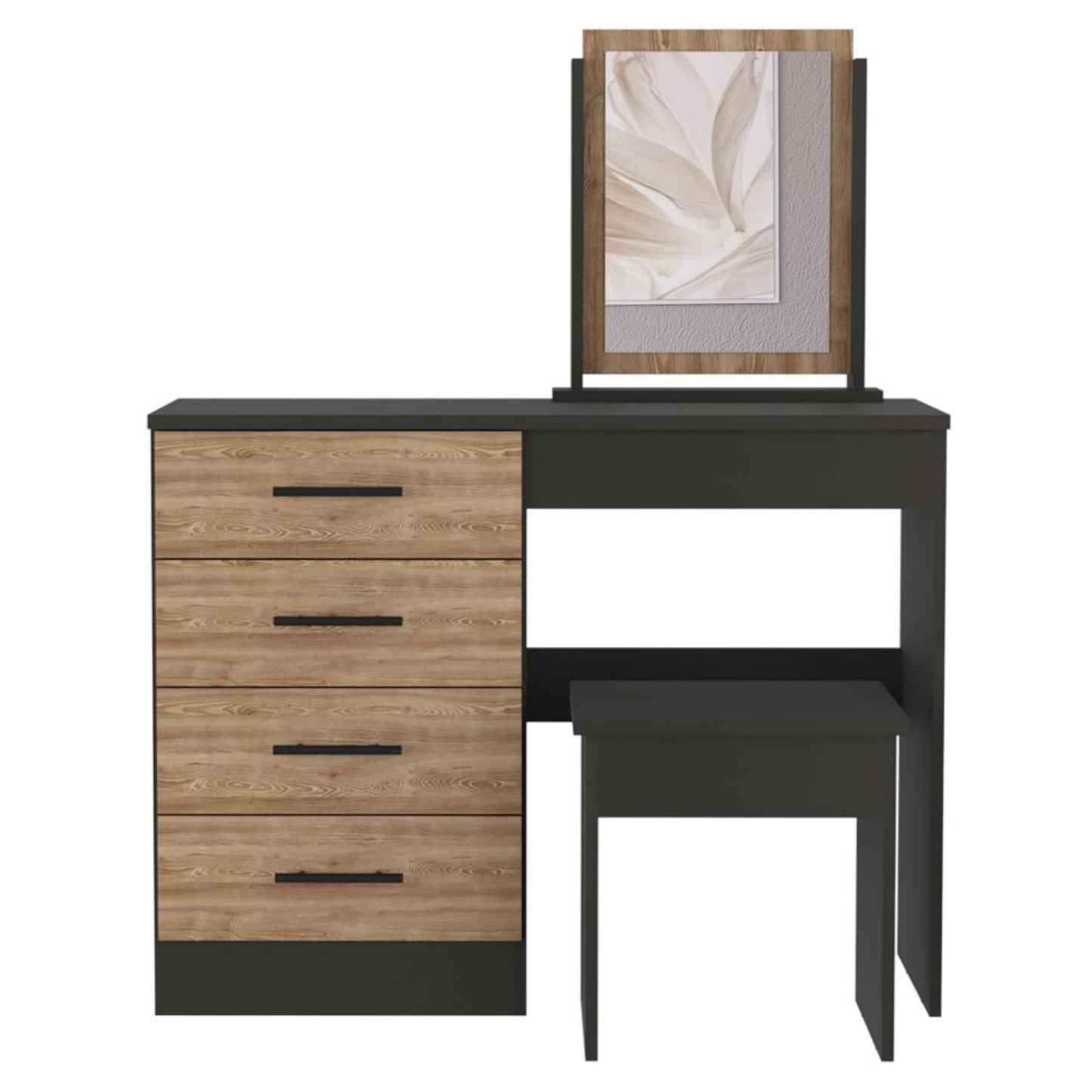 Mueble Tocador Con Espejo Y Cuatro Cajones , FM Furniture 001N, Negro