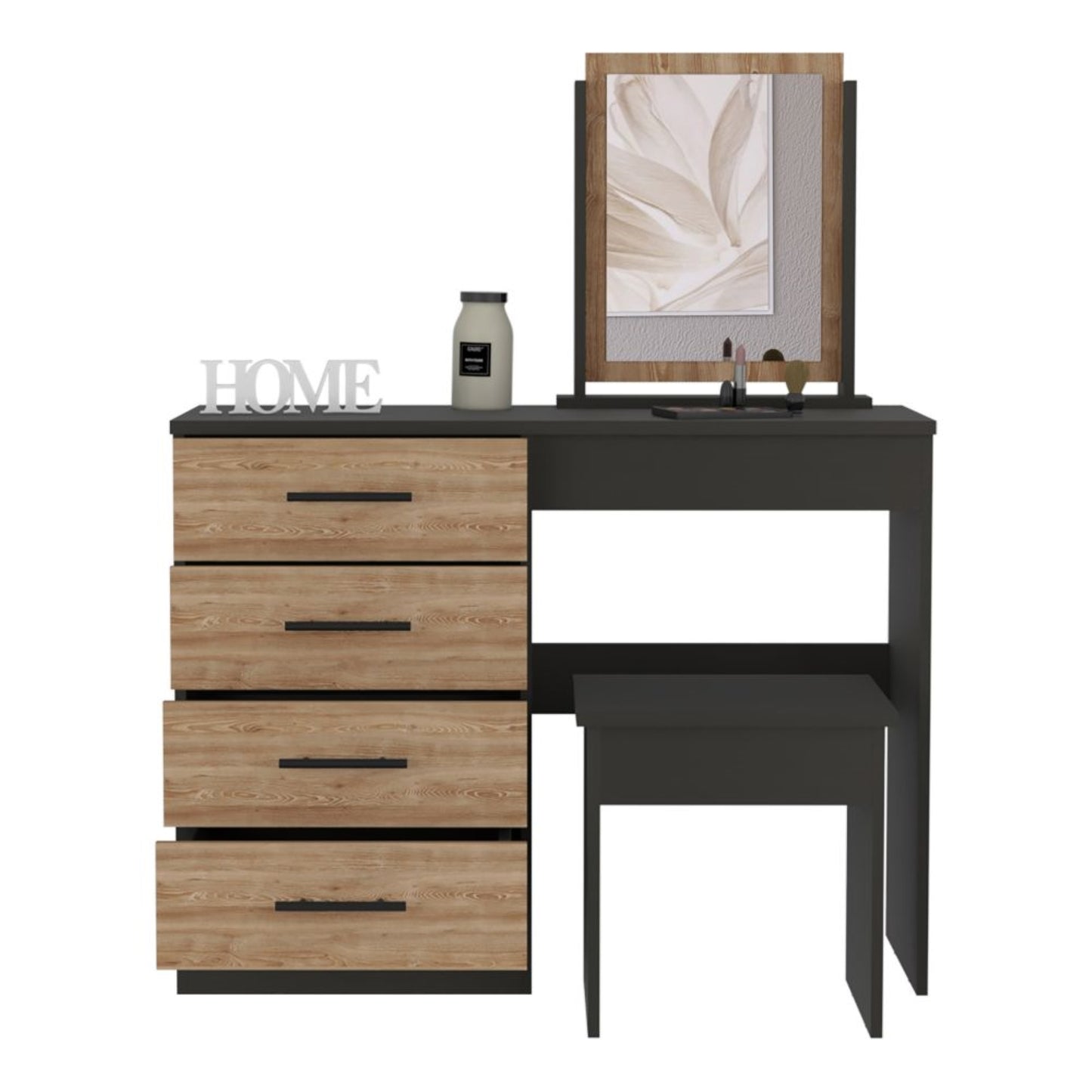 Mueble Tocador Con Espejo Y Cuatro Cajones , FM Furniture 001N, Negro