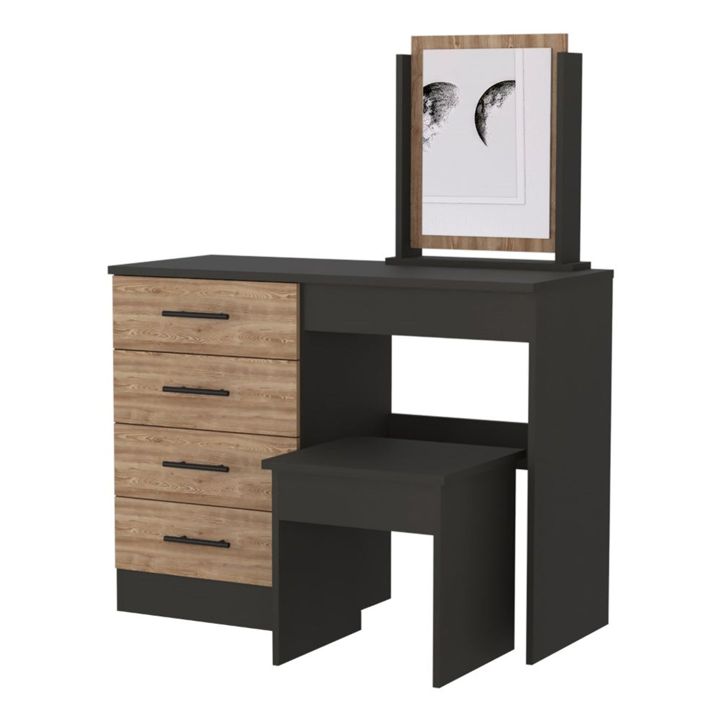 Mueble Tocador Con Espejo Y Cuatro Cajones , FM Furniture 001N, Negro