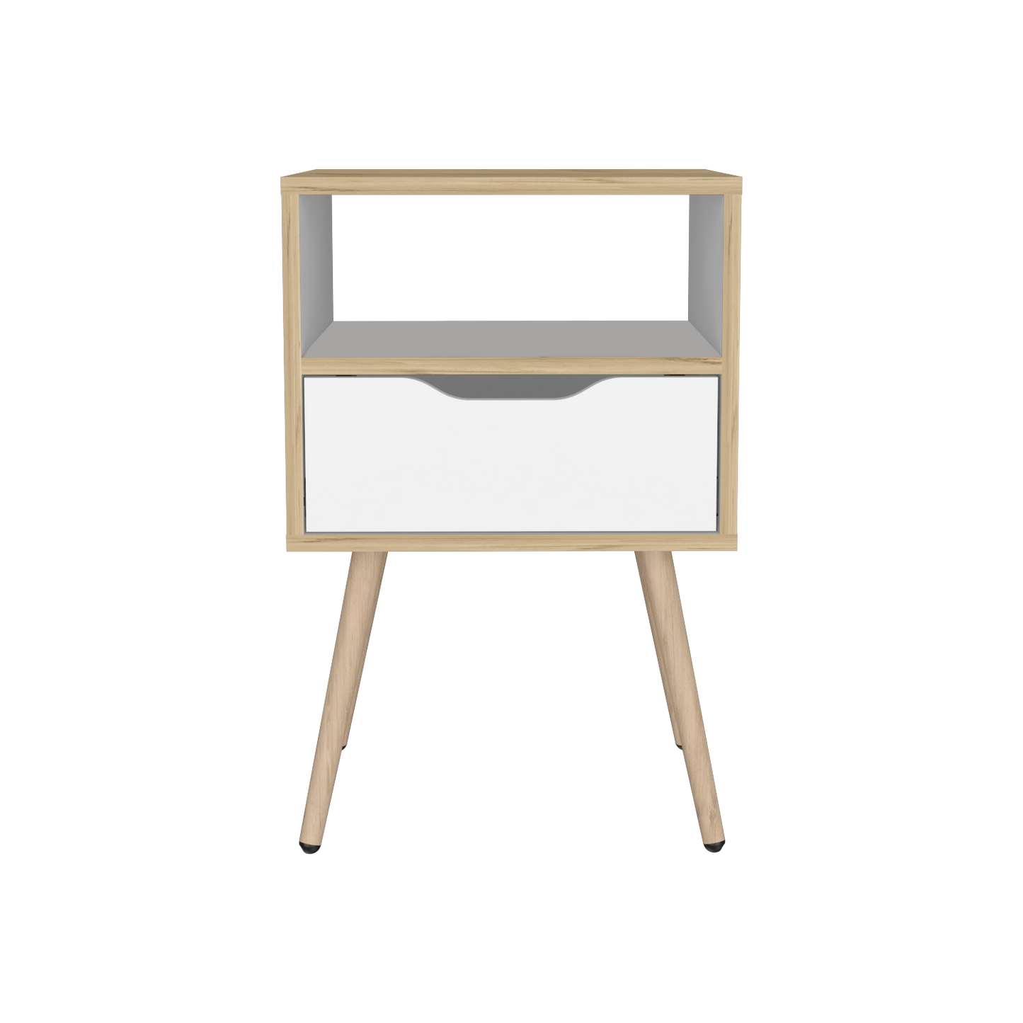 Velador Un Cajón, FM Furniture 015C, Café Claro Y Blanco