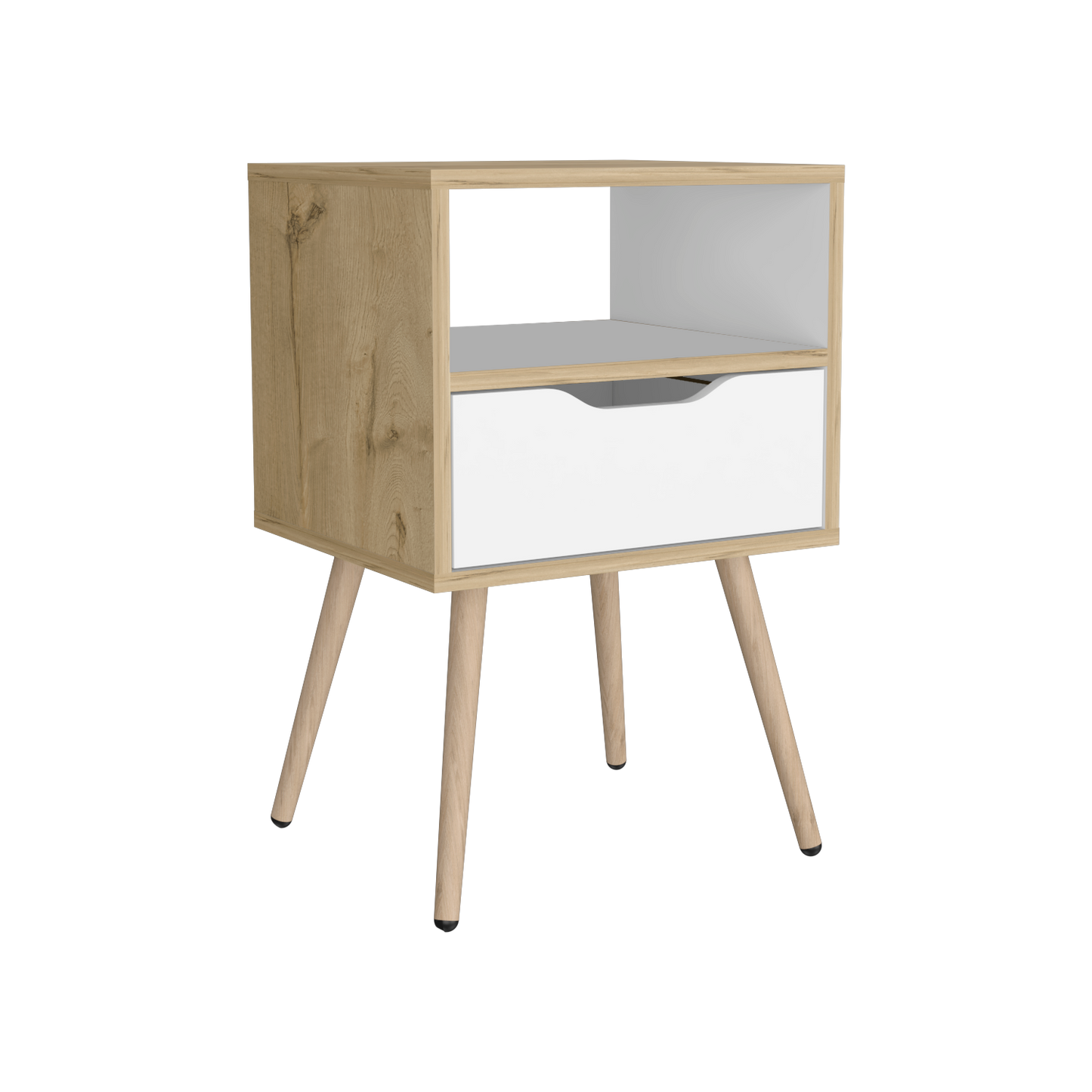 Velador Un Cajón, FM Furniture 015C, Café Claro Y Blanco
