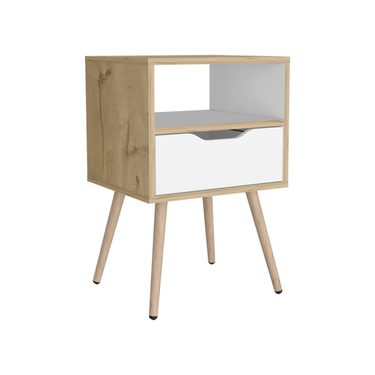 Velador Un Cajón, FM Furniture 015C, Café Claro Y Blanco