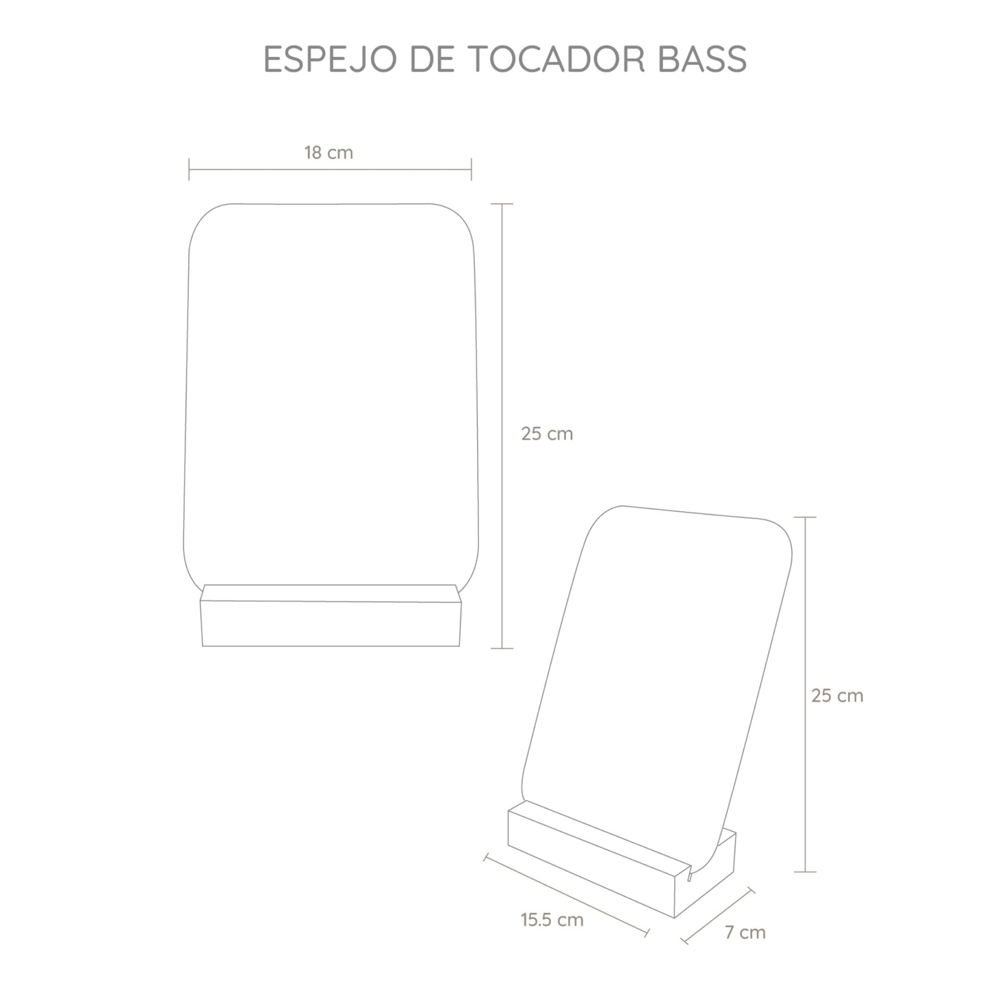 Espejo Bass, con Forma Recto, Borde Redondo, Base Madera