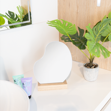 Espejo Bean, con Forma Semi Circular, Base Madera