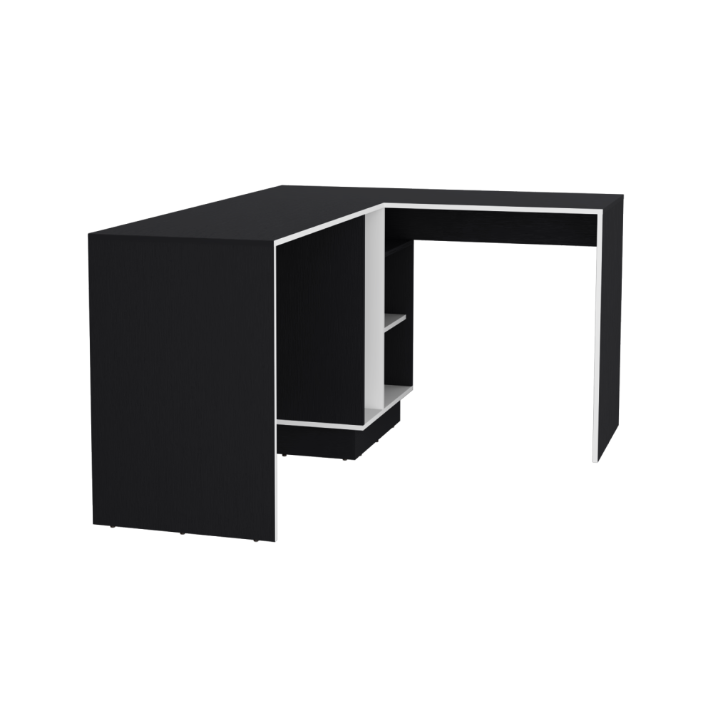 Escritorio En L Con Estantes Fm 028N Negro Y Blanco