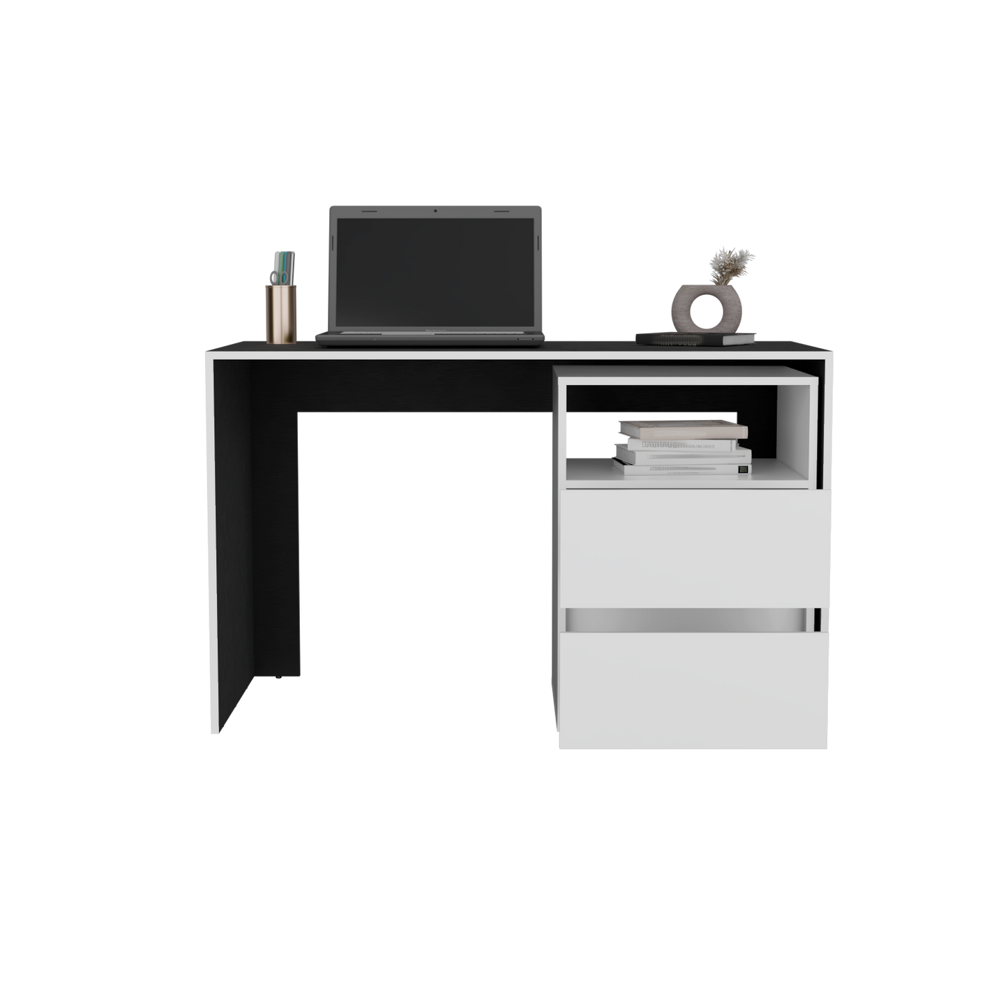 Mesa De Escritorio Rookie, Blanco y Wengue, amplio espacio de trabajo