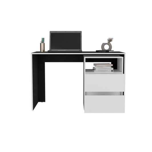 Mesa De Escritorio Rookie, Blanco y Wengue, amplio espacio de trabajo