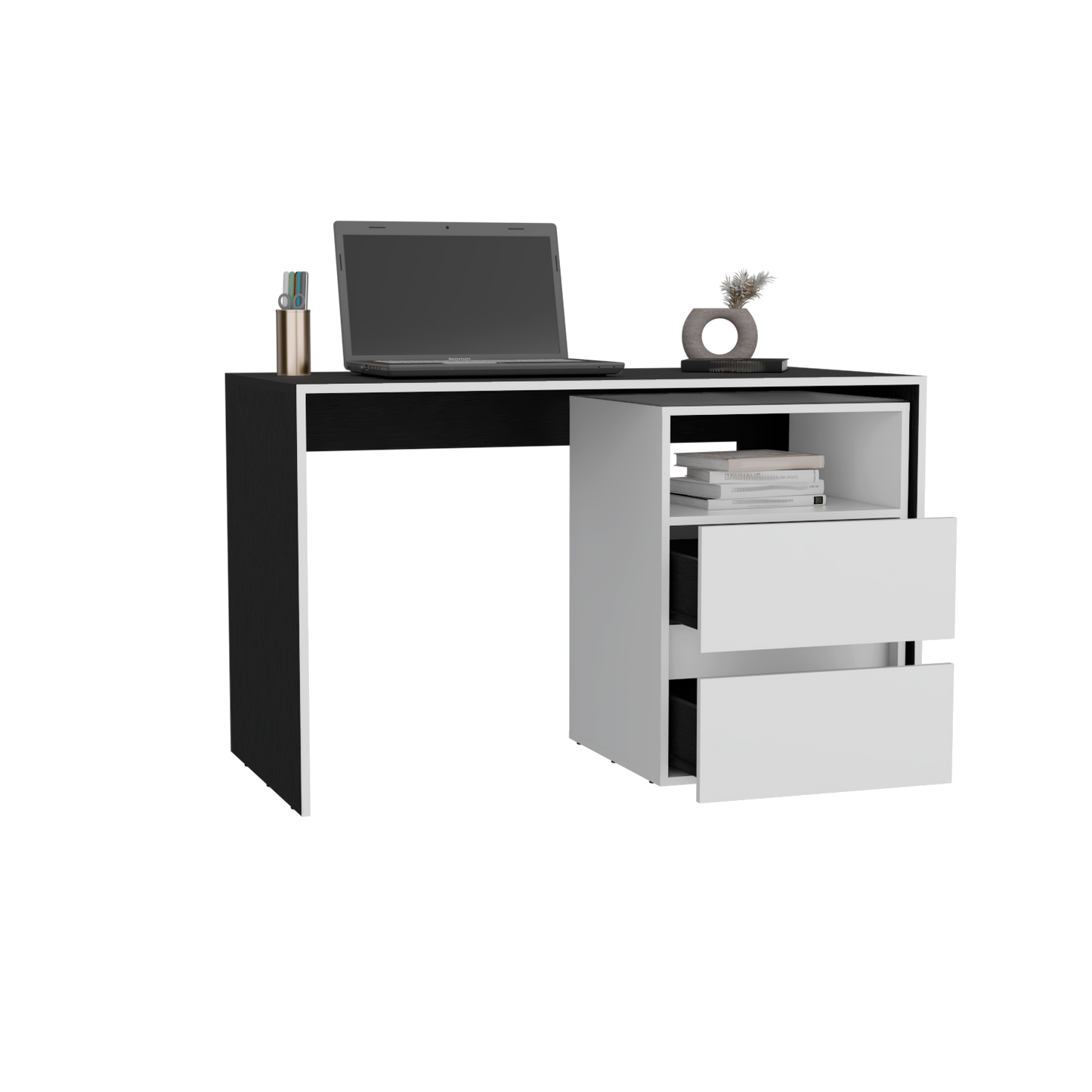 Mesa De Escritorio Rookie, Blanco y Wengue, amplio espacio de trabajo