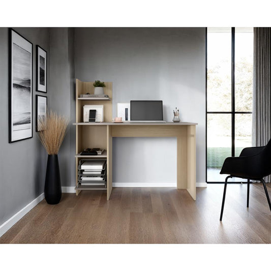 Escritorio Recto Con Biblioteca Office W 120, Cartagena y Ceniza