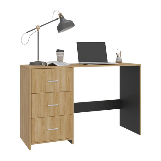 Escritorio Zoelo, Fresno Europeo y Wengue, con Tres Cajoneras Manijas Metálicas y Amplio Espacio de Almacenamiento