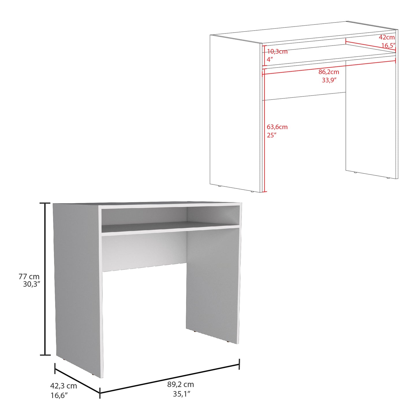 Escritorio Stella, Blanco, Con Una Repisa Y Amplio Espacio De Trabajo