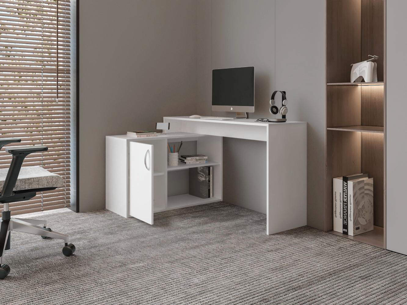 Escritorio En L Una Puerta, Blanco Duqueza, con amplio espacio de trabajo