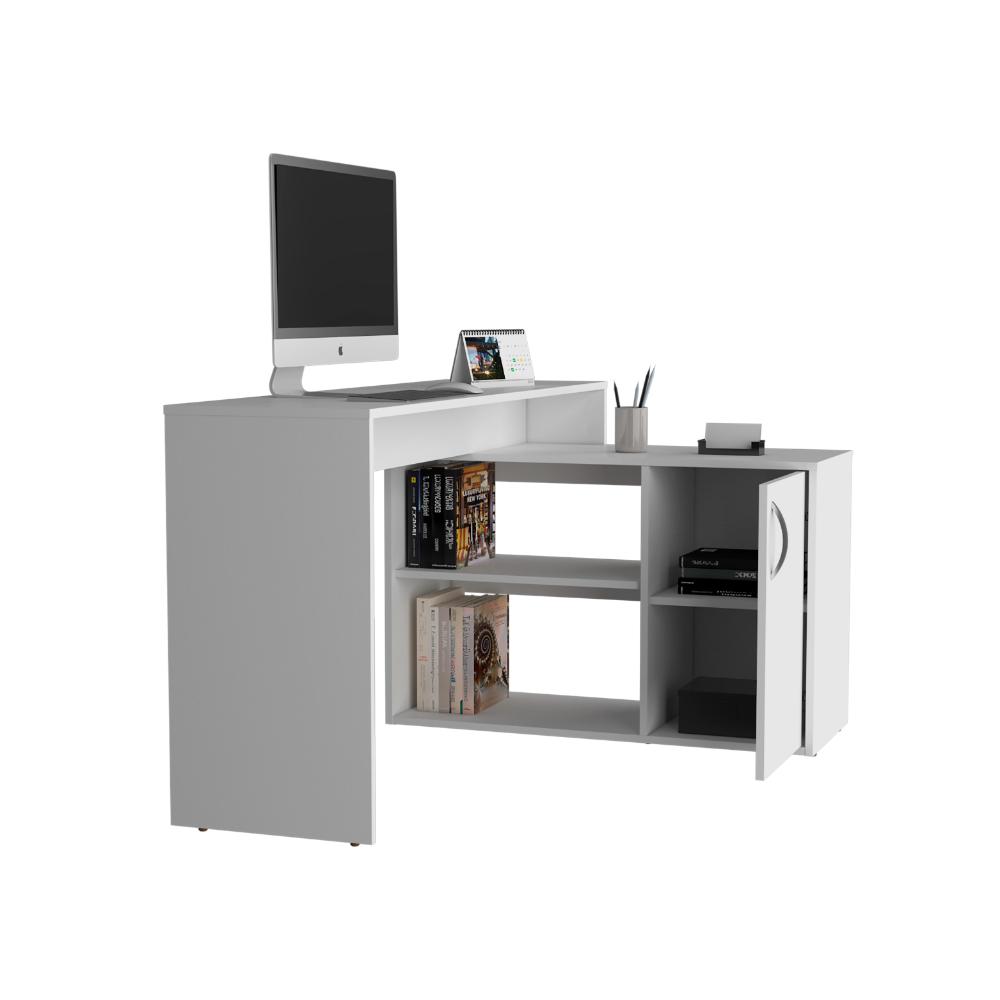 Escritorio En L Una Puerta, Blanco Duqueza, con amplio espacio de trabajo