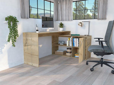 Escritorio En L Axis, Cafe Claro, con amplio espacio de trabajo