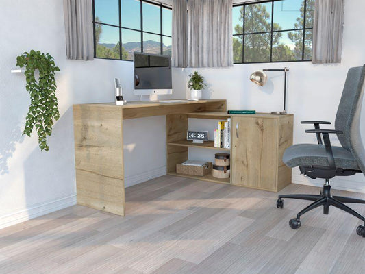 Escritorio En L Axis, Cafe Claro, con amplio espacio de trabajo