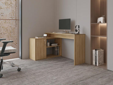 Escritorio En L Una Puerta, Fresno Europeo, con amplio espacio de trabajo