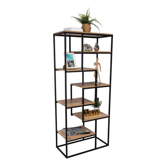 Estantería showy, Macadamia y Negro, Con entrepaños y Diseño Moderno