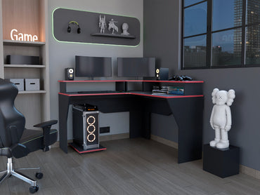 Escritorio Gamer, FM Furniture 046N, Negro Canto Rojo