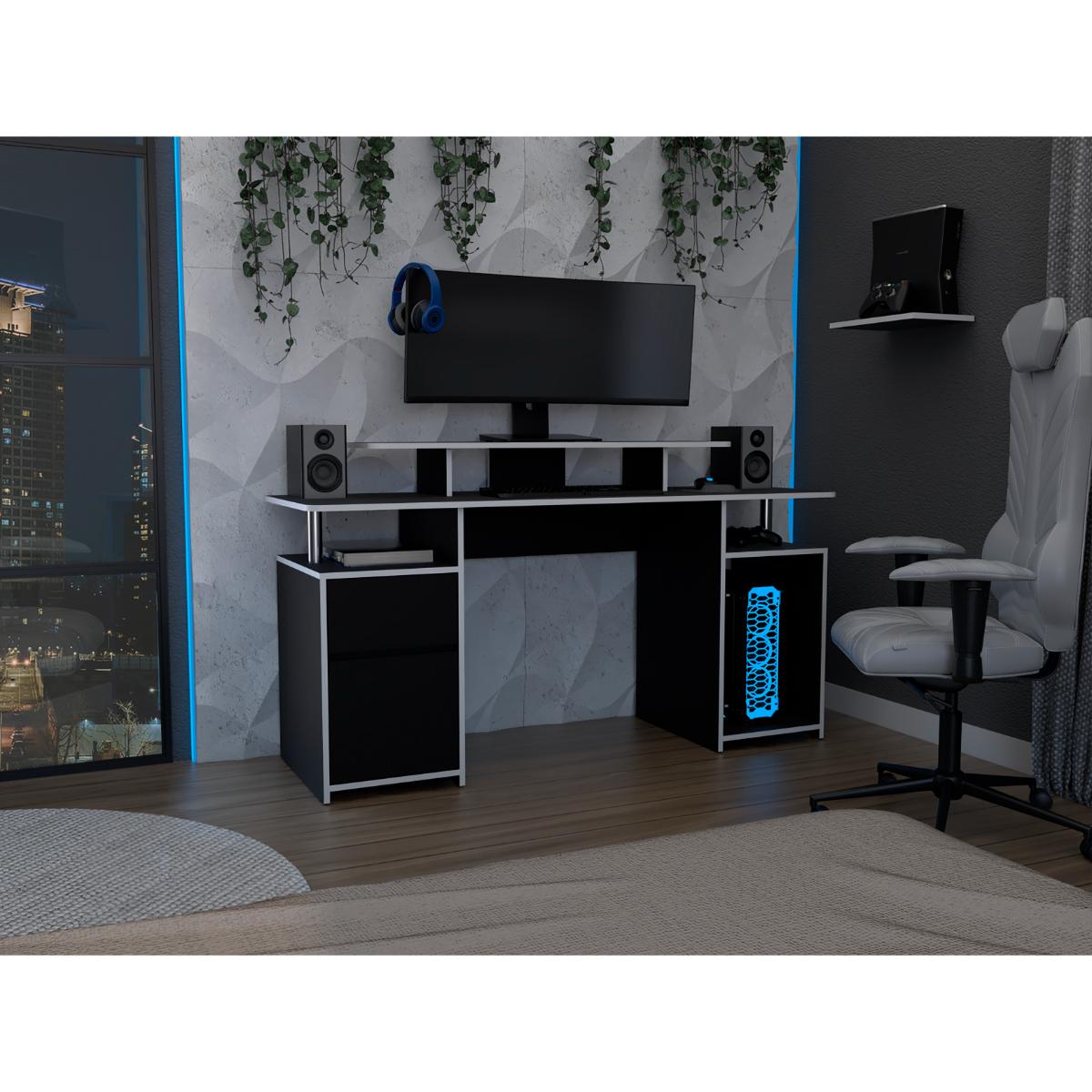 Escritorio Gamer, FM Furniture 060N, Negro Canto Blanco