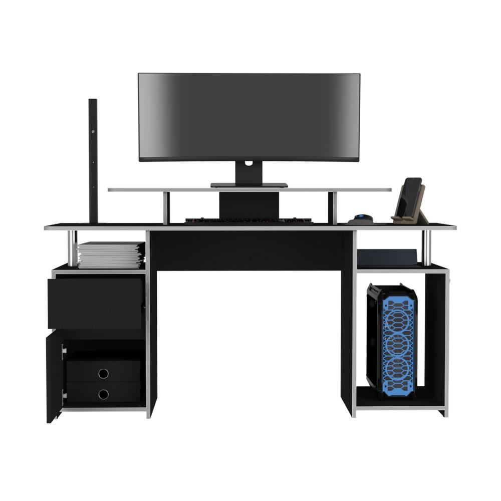 Escritorio Gamer, FM Furniture 060N, Negro Canto Blanco