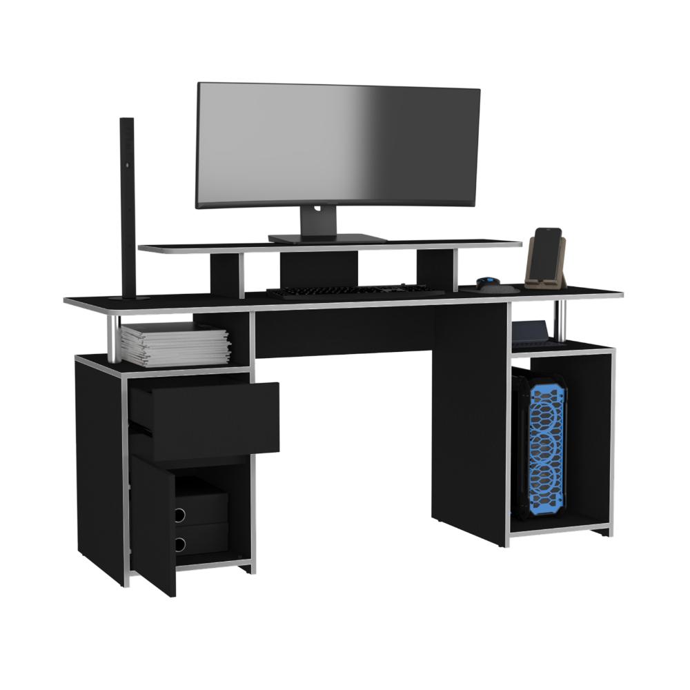 Escritorio Gamer, FM Furniture 060N, Negro Canto Blanco