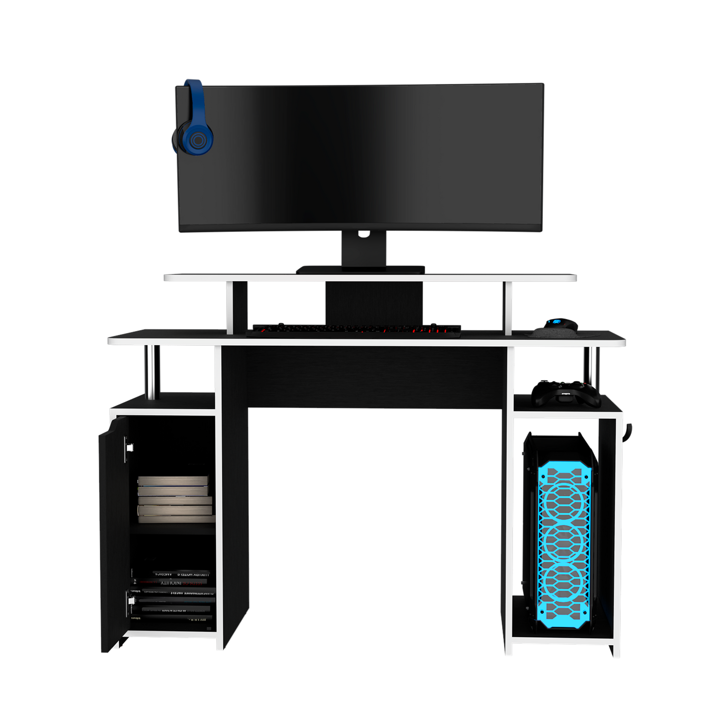 Escritorio Gamer Una Puerta Fm 070N Negro Y Blanco
