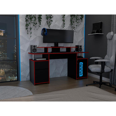 Escritorio Gamer Recto Para Monitor con Un Cajon y Una Puerta Keria, Wengue / C.Rojo