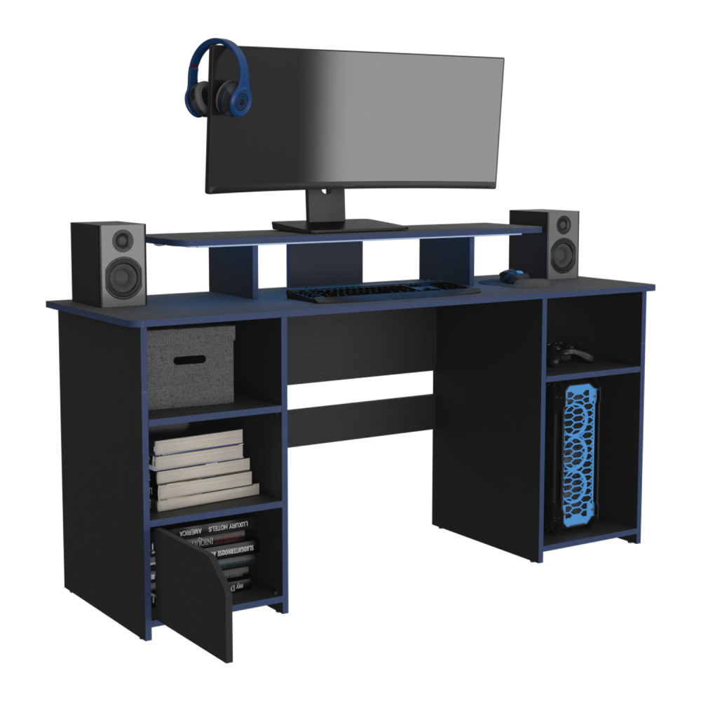 Escritorio Gamer Un Puerta Fm 045A Negro Y Azul