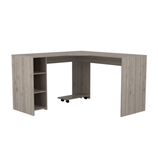 Escritorio En L + Base Movil Para Cpu, FM Furniture 056G, Gris Claro