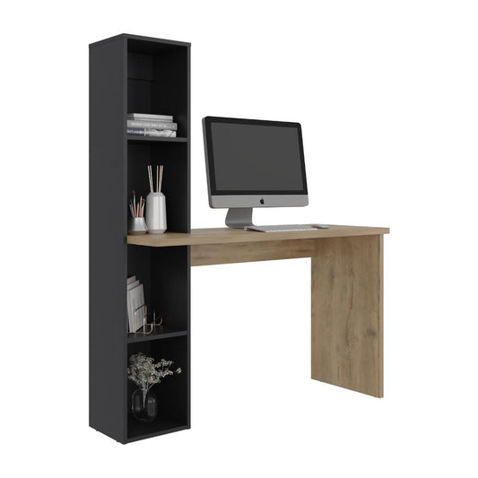 Escritorio Biblioteca Aston, Macadamia y Wengue, con espacio para guardar objetos