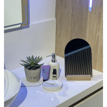 Espejo Noruega Superior Circular, Con Base De Madera