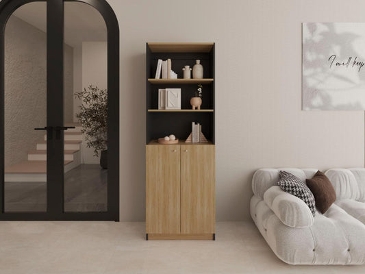 Biblioteca Home E4, Wengue y Fresno Europeo, con Cinco Entrepaños y Dos puertas