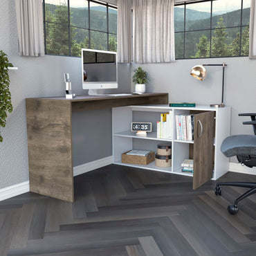 Escritorio en L Axis Color Bellota y Blanco Para Oficina