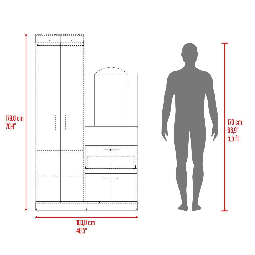 Closet Comoda Praga Tres Puertas Un Cajon, Wengue, con diseño moderno incluye Espejo