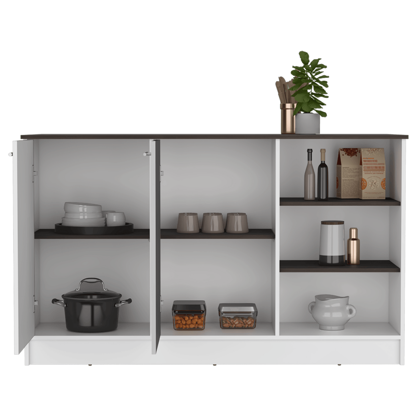 Barra de Cocina Ginger, Blanco y Milan, contiene tres entrepaños para guardar objetos de cocina