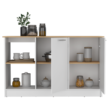 Barra de Cocina Samara, Blanco y Macadamia, con Tres Entrepaños