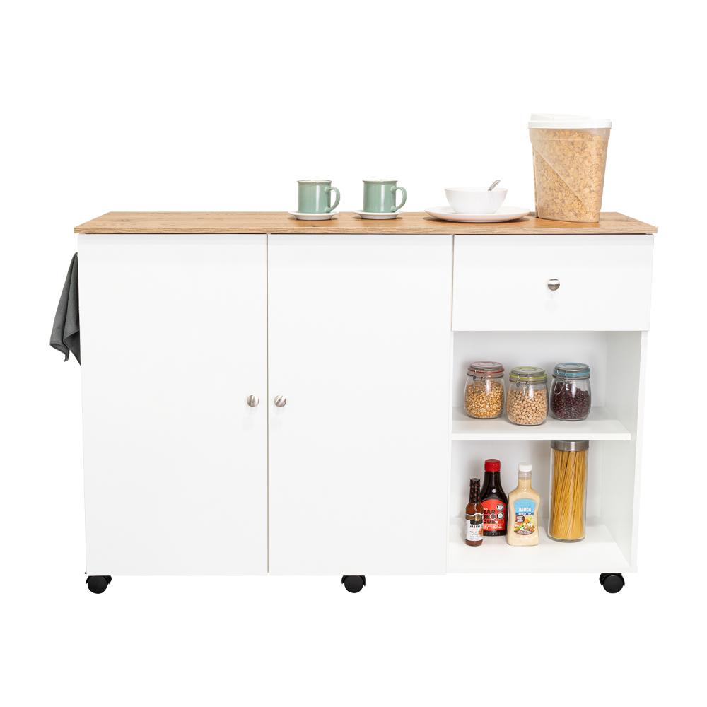 Barra de Cocina Movix, Blanco y Macadamia, con dos entrepaños internos para almacenamiento