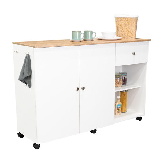 Barra de Cocina Movix, Blanco y Macadamia, con dos entrepaños internos para almacenamiento