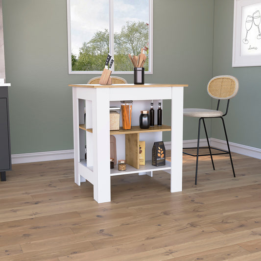 Isla De Cocina 2 Puertas Fm 004B Blanco Y Café Claro