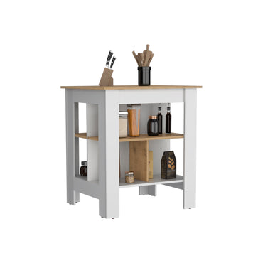 Isla De Cocina 2 Puertas Fm 004B Blanco Y Café Claro