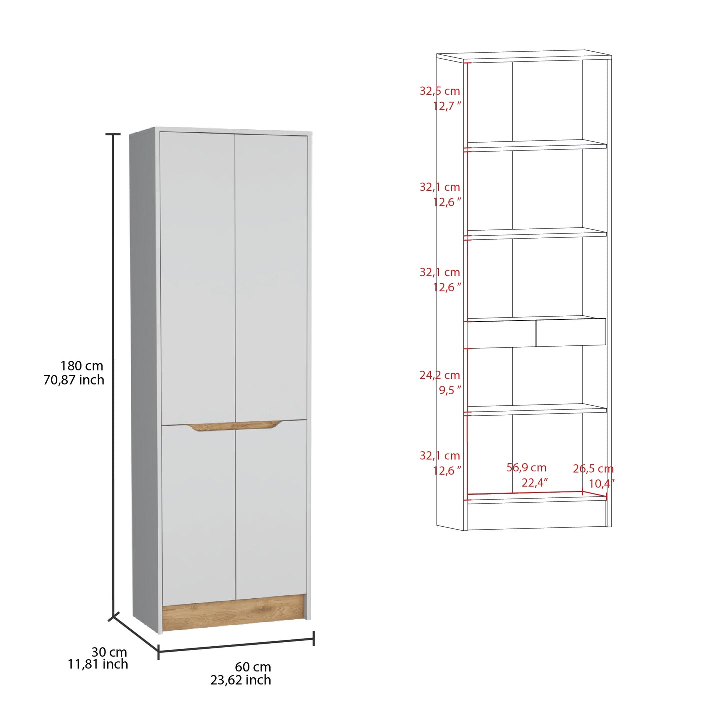 Alacena Soler, Blanco y Macadamia, con gran variedad de entrepaños