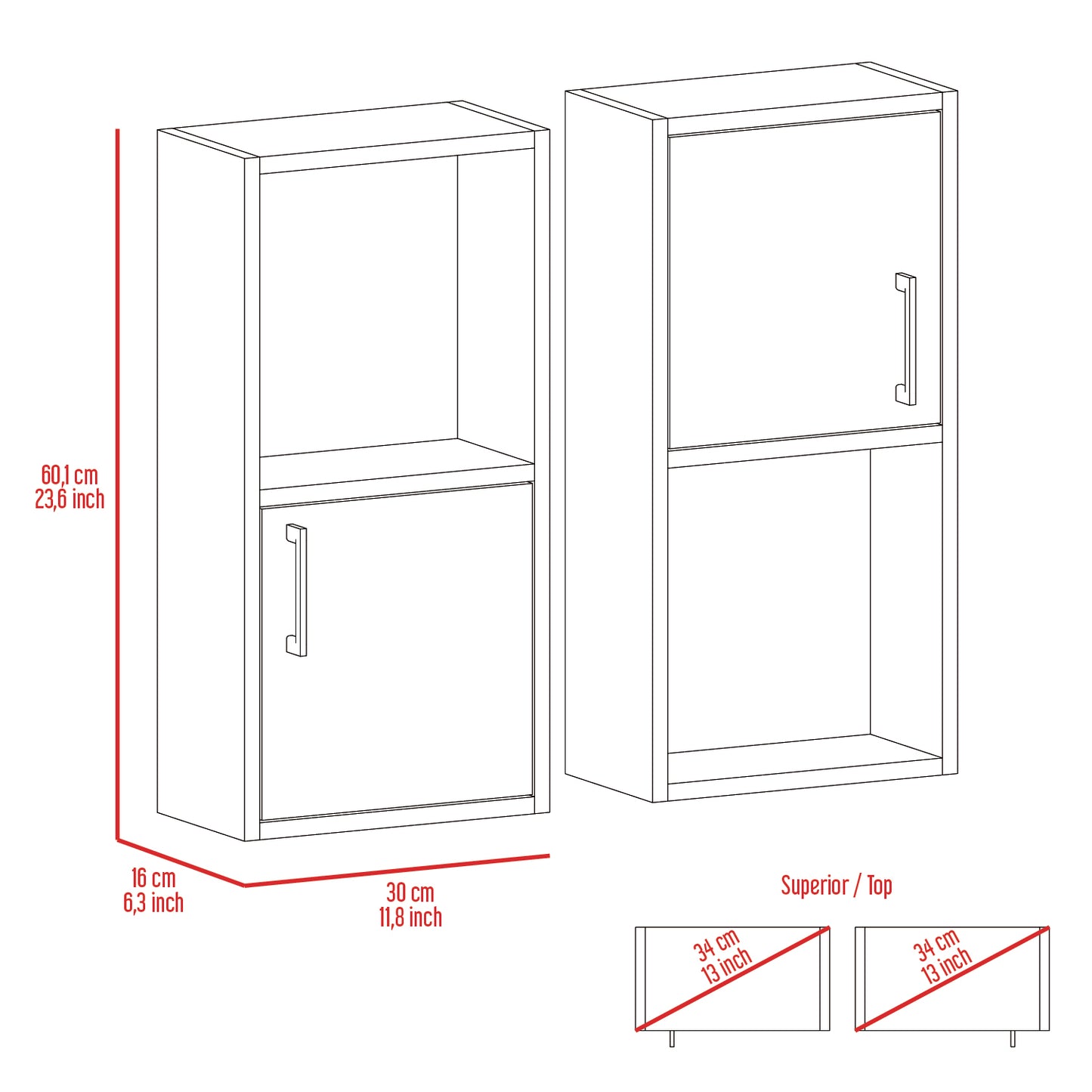 Mueble Auxiliar Bath X2, Bardolino, con puerta batiente y variedad de entrepaños para colocar objetos de aseo