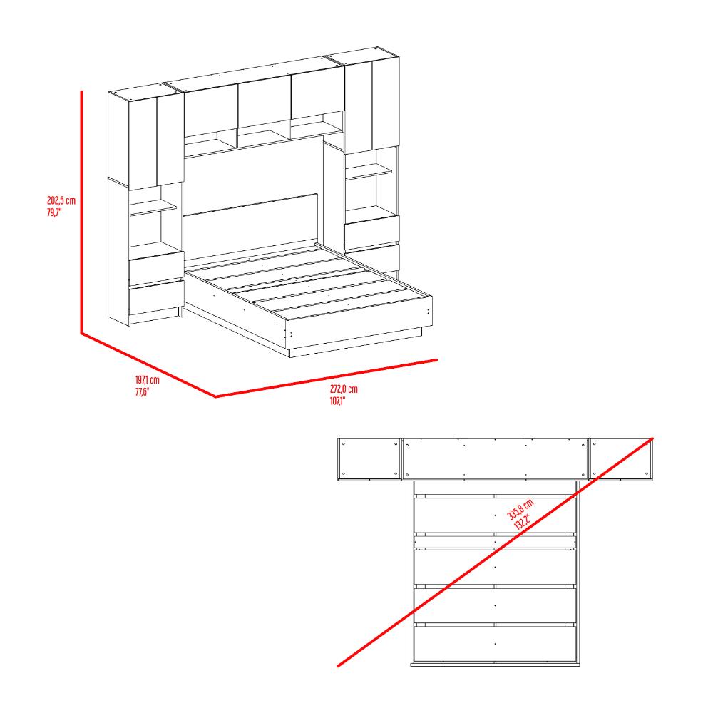 Cama con Closet Deni, Milan y Capri, incluye tendido de tablas y closet con amplios espacios de almacenamiento
