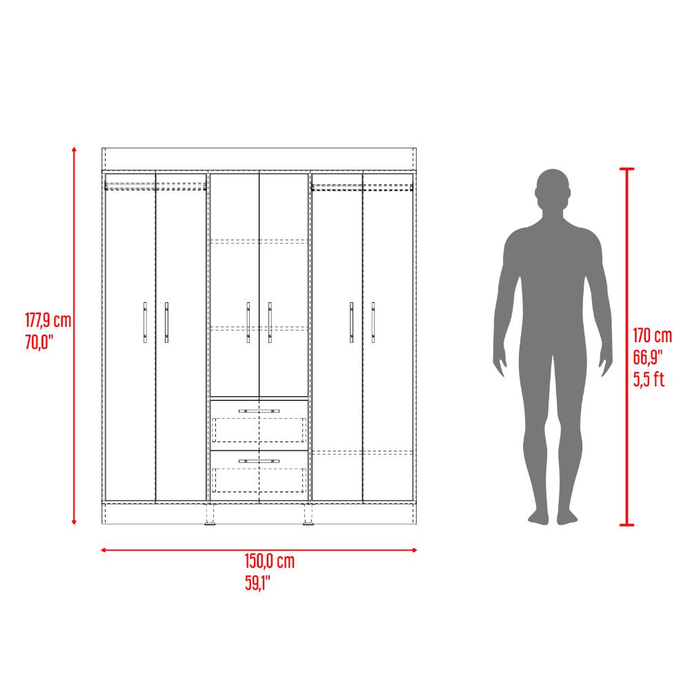 Closet 150 Vm 6 Puertas 2 Cajones, Cartagena y Wengue