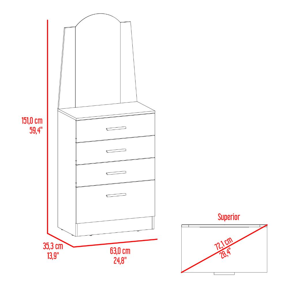 Comoda Con Espejo Tres Cajones Una Puerta, Negro