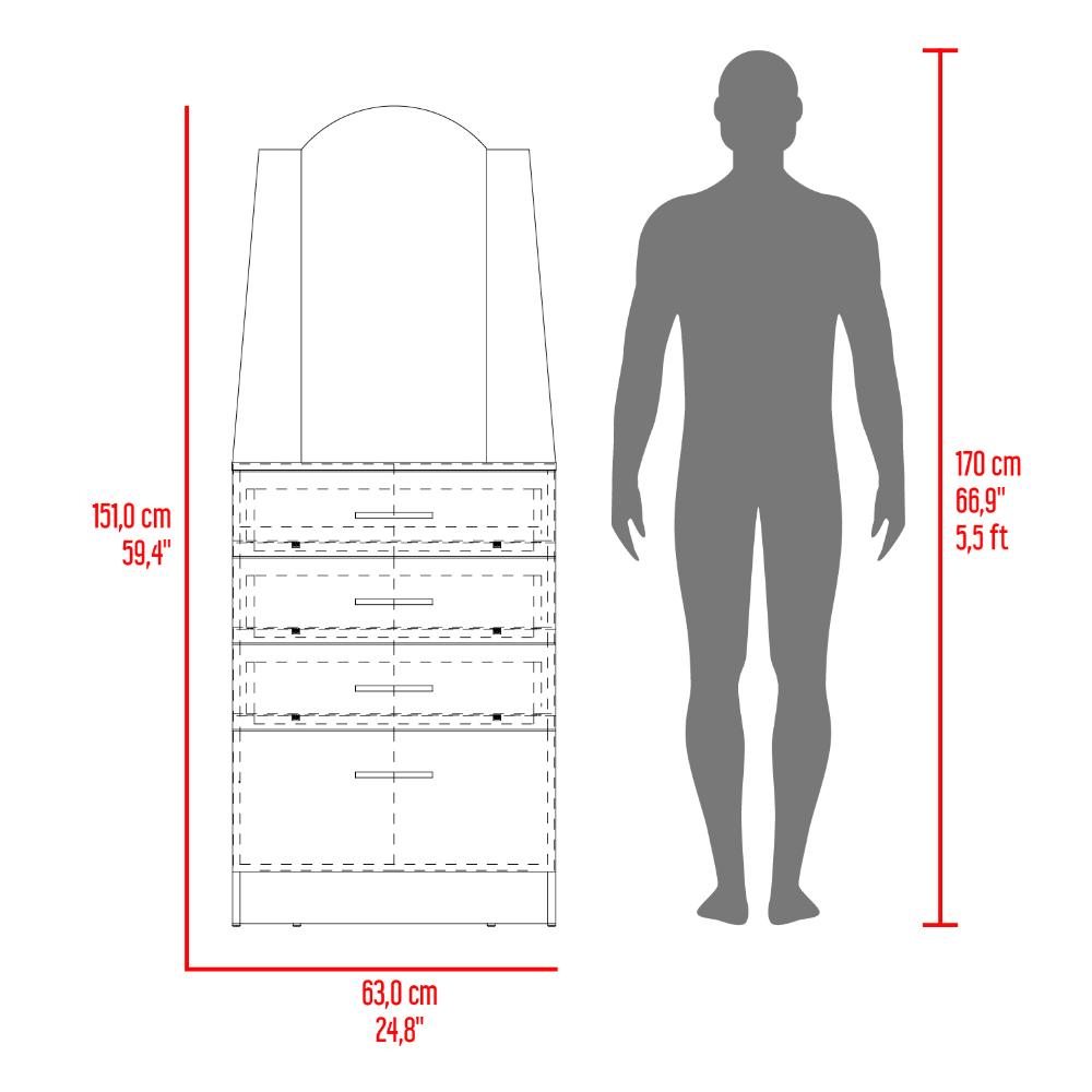 Comoda Con Espejo Tres Cajones Una Puerta, Negro