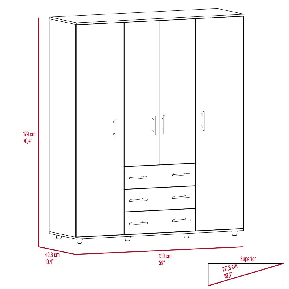 Closet Fontana, Fresno Europeo y Blanco, con Cuatro Tubos Para Colgar Ropa y Zapatero En La Parte Inferior